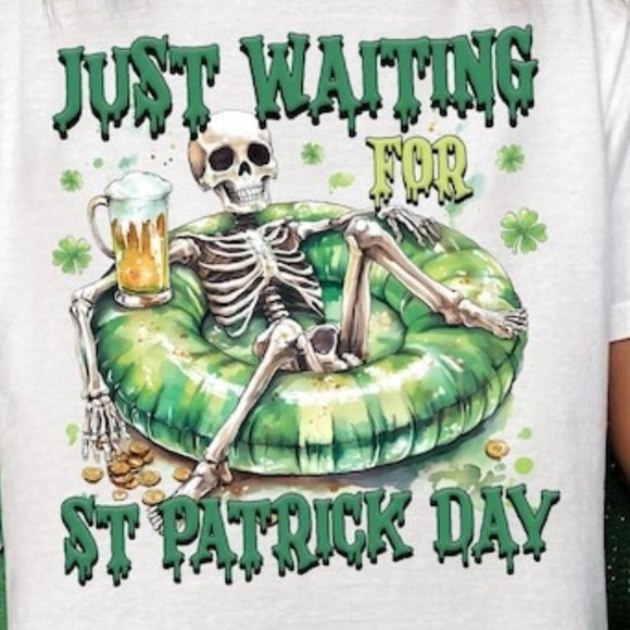 Just Waiting For St Patrick Day Tee, Skeleton Shirt, St. Patrick's T-Shirt - Picture 2 of 5